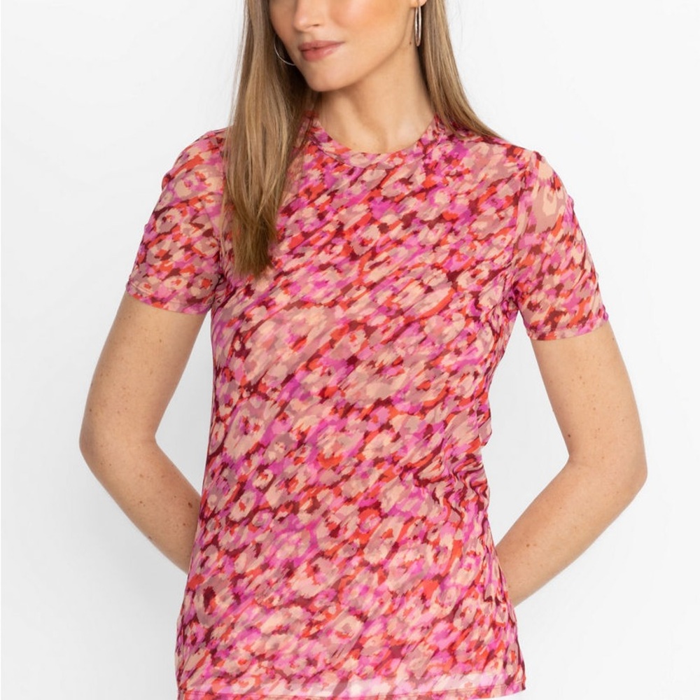 Johnny Was Pink and Orange Patterned Short Sleeve Tee